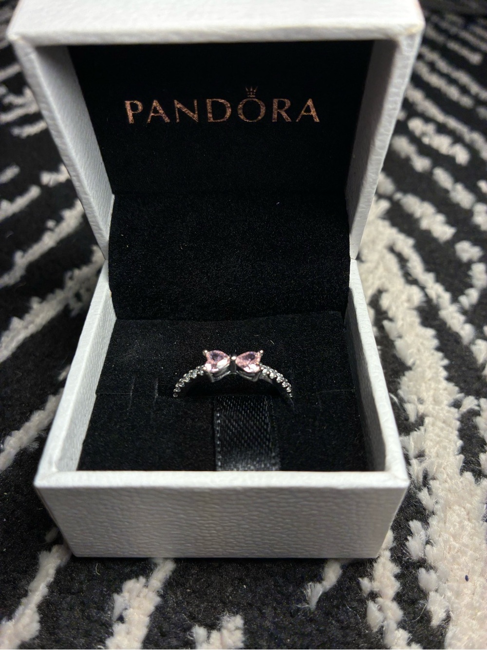Pandora Sterling Silver Ring with Light Pink Bow Stones